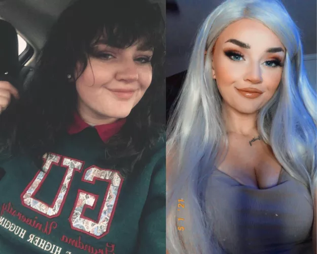 Year differenec beofre & after m pretty happy with my journey into becoming the perfect bimbo toy! What else do you think I can improve to help me get there?☺