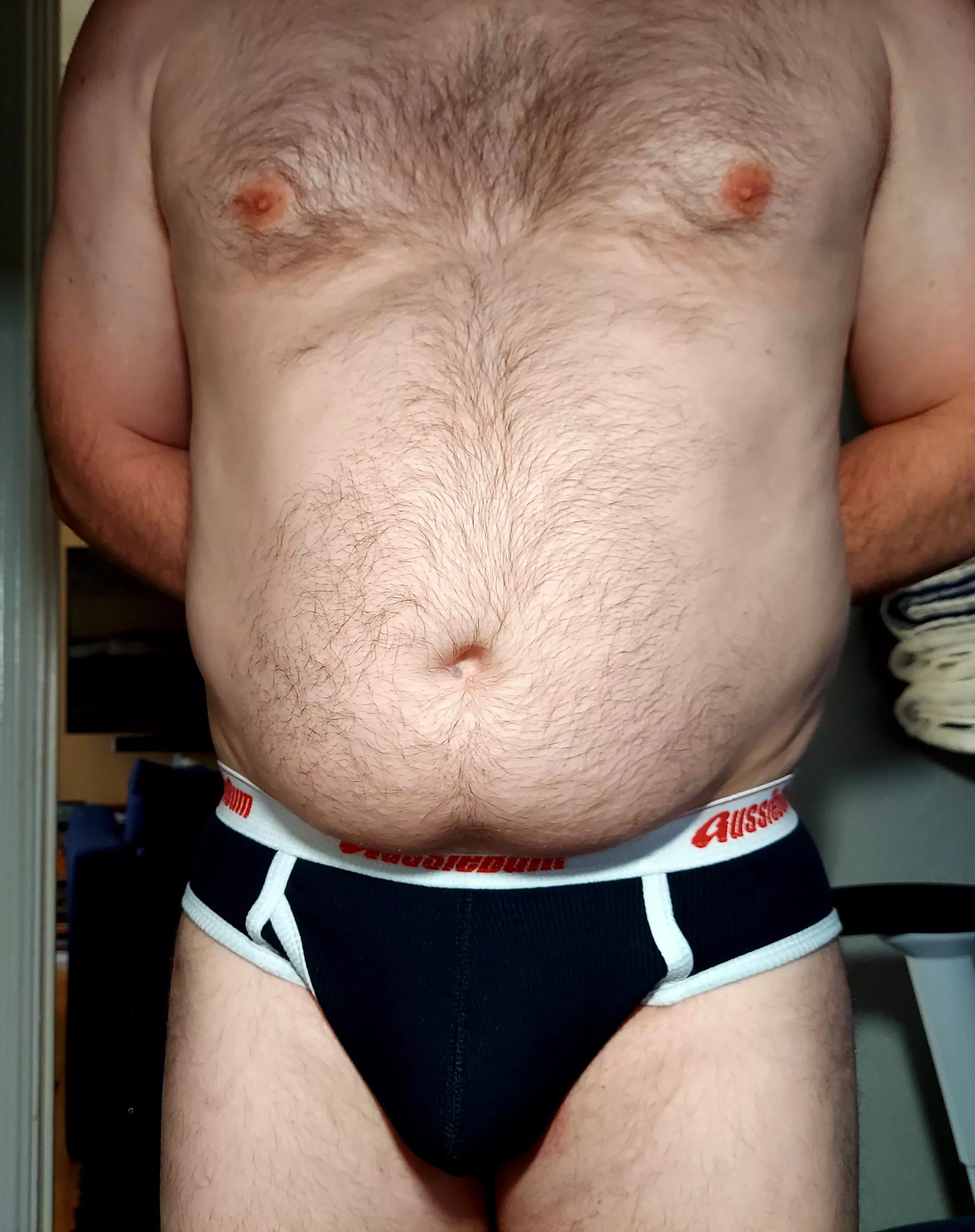 Yesterday's briefs. Will be in opposite color post shower for TWT. Stay tuned.