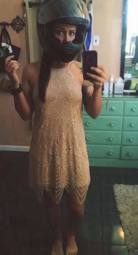 You know the sex will be rough if he makes you wear a helmet...