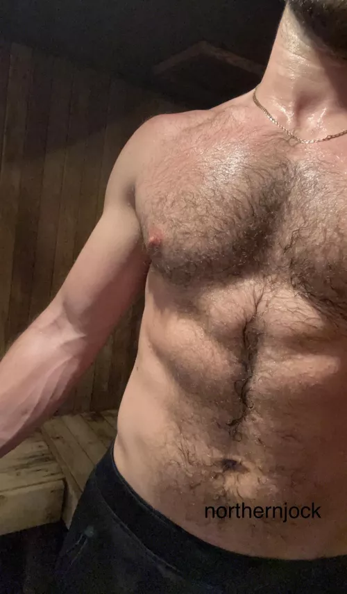 You walk into the sauna and see this sweaty jock. What do you do?