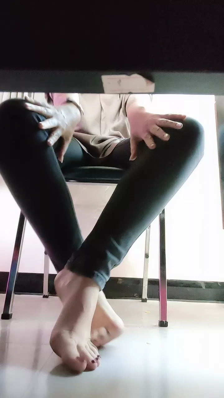 You wanna be my foot stool slave under my desk? You wanna be my foot stool slave under my desk?