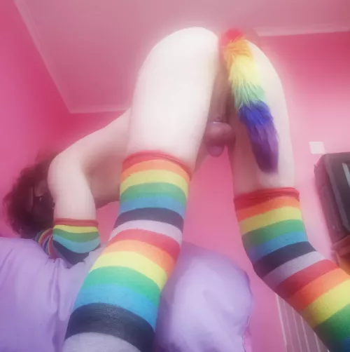 Your caged sissy has all the colours of the rainbow! π