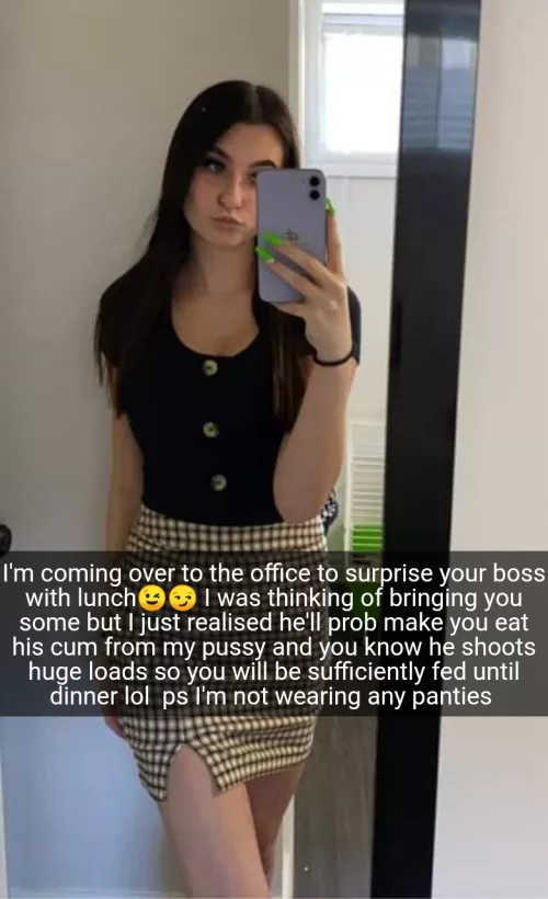 Your gf cooks a homemade meal and brings it to your boss while your lunch will be his cum from her pussy Your gf cooks a homemade meal and brings it to your boss while your lunch will be his cum from her pussy
