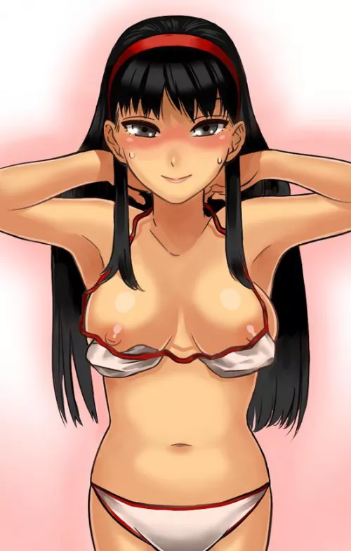 Yukiko removing her swimsuit Yukiko removing her swimsuit