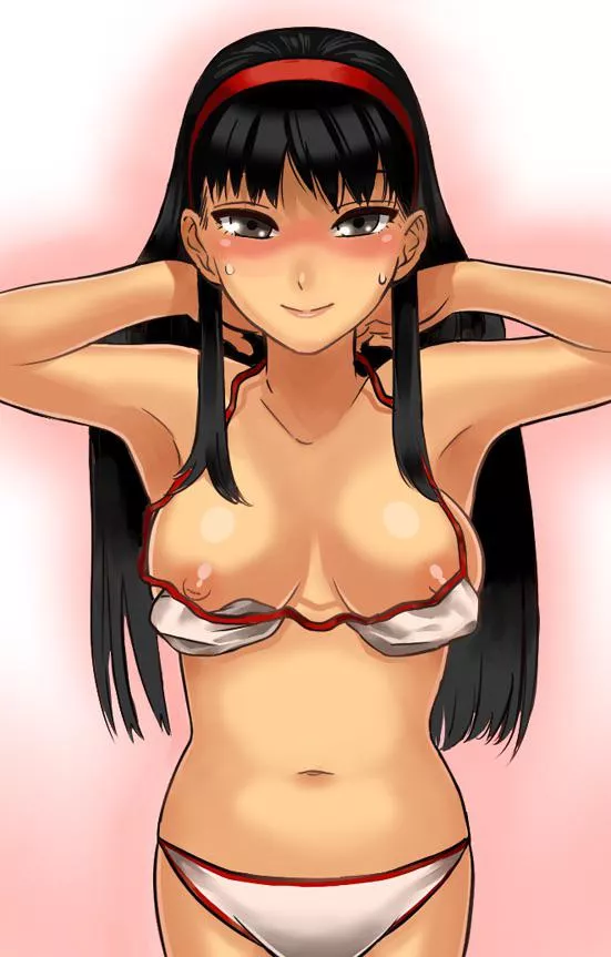Yukiko removing her swimsuit