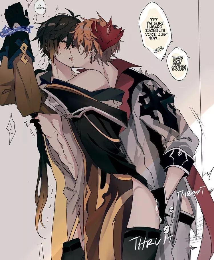 Zhongli and Tartaglia having fun (@yukazuru) [Genshin Impact]